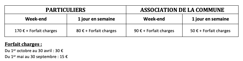 Tarifs Castrevieille 2020