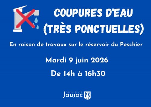 Coupure d'eau le 9 juin à 14h