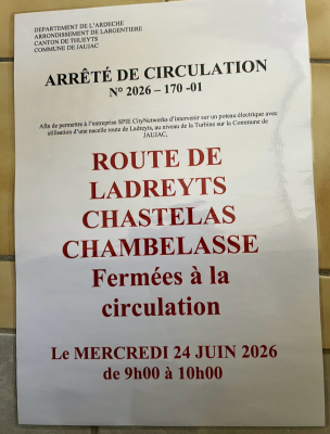 Fermeture routes Chastelas - Chambelasse - Ladreyts