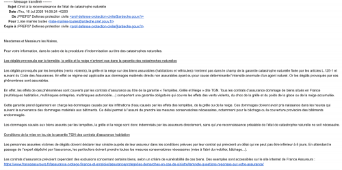 Information de la Préfecture de l'Ardèche suite à l'épisode de grêle