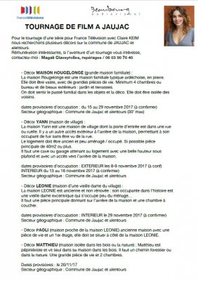 Recherche maison pour tournage de film sur Jaujac