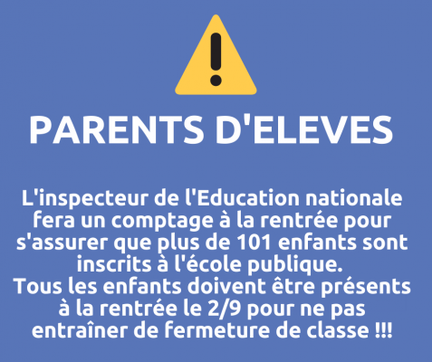 Rentrée scolaire septembre 2021